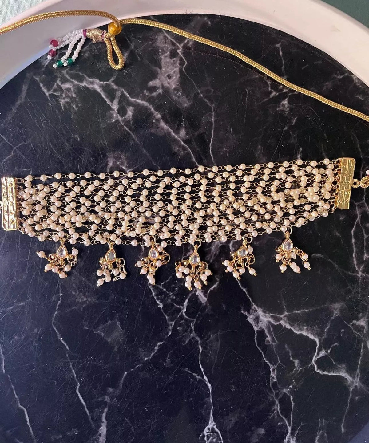 Jewel City Exquisite Gold-Plated Pearl Choker Necklace Set - Traditional Indian Bridal Jewelry Hanging Pearls | Grocsy
