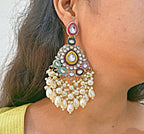Jewel City Handcrafted Multicolor Kundan Pearl Chandbali Earrings | Traditional Ethnic Gold-Plated Indian Jewelry | Grocsy