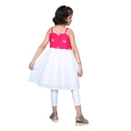 Akarshan Pure Cotton Frock Style Kurti With Leggings Set - Pink And White | Grocsy