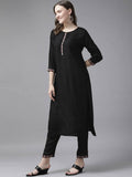 Yufta Women Black Solid Kurta with Trouser and Dupatta | Grocsy