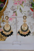 Gold-Polished Kundan & Pearl Dangle Women Black Meenakari Chandbali Earrings By House of Ree - House of Ree