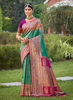 Shree Shyam Fashion Rama Green Banarasi Silk Saree | Grocsy