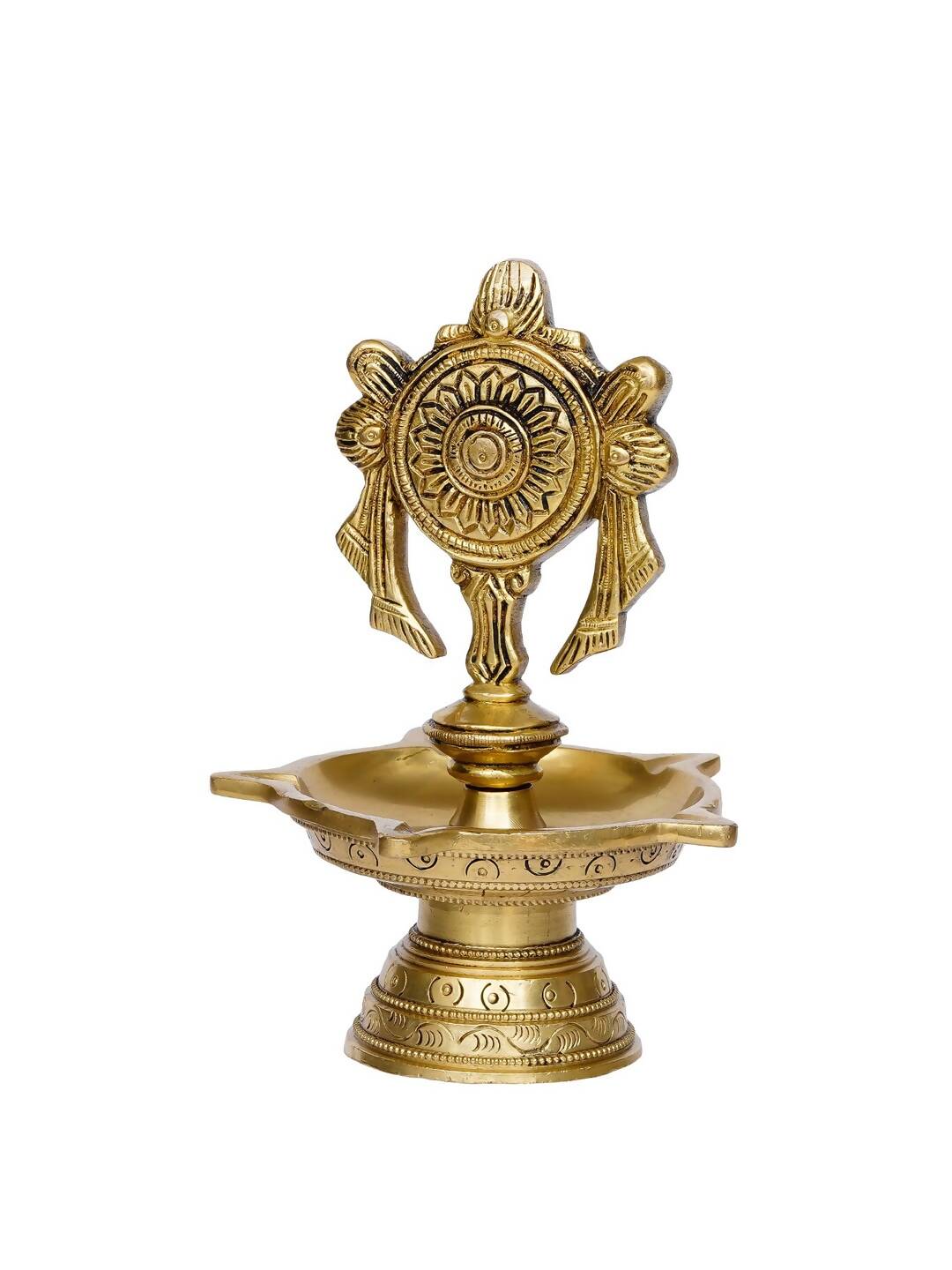 eCraftIndia Gold-Toned Chakra Handcrafted Brass Diya With 5 wicks | Grocsy