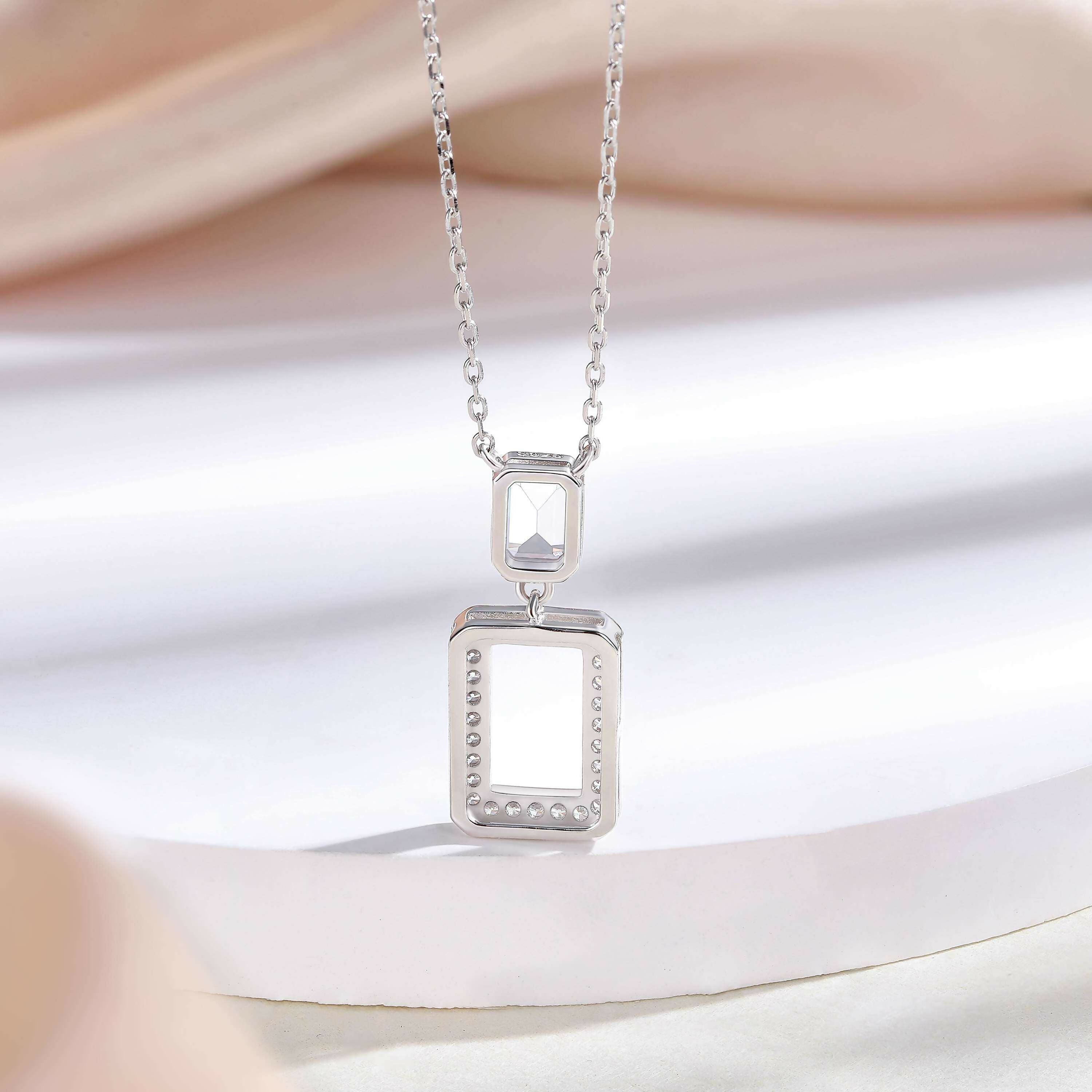 Cauer Elegant 14K White Gold Plated Moissanite Pendant Necklace | Grocsy