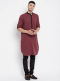 Even Apparels Maroon Pure Cotton Men's Kurta With Contrast Collar And Placket | Grocsy