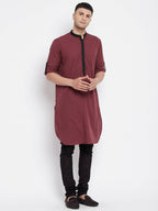 Even Apparels Maroon Pure Cotton Men's Kurta With Contrast Collar And Placket | Grocsy