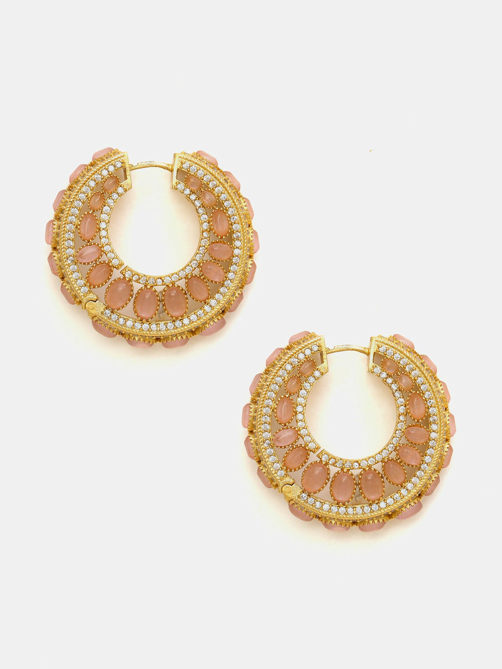 Ruby Raang Gold Polished Peach Round Kundan Loops | Grocsy