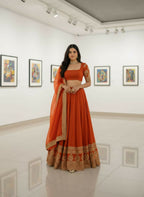 Lehenga Mart Designer Indian Wedding Lehenga Choli-Rusty Orange | Grocsy
