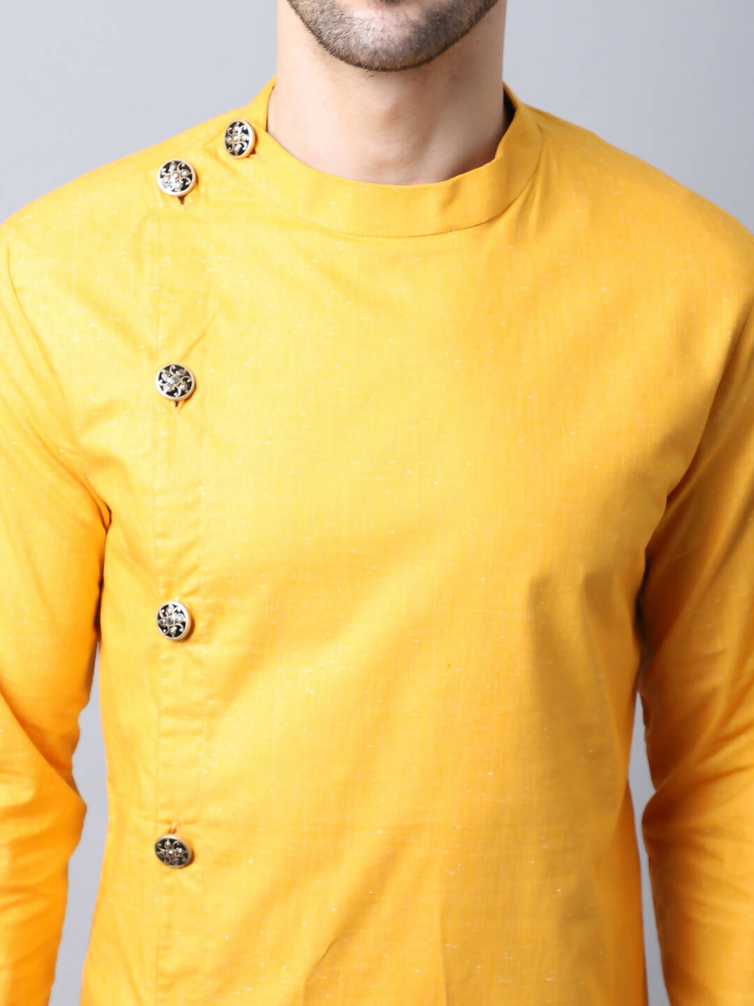 Even Apparels Yellow Pure Cotton Sherwani Kurta With Asymetrical Cut | Grocsy