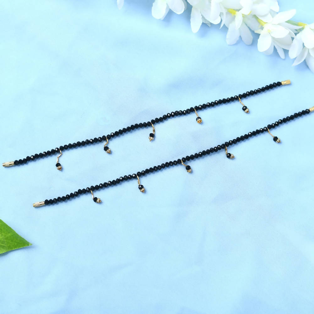 Mominos Fashion Kamal Johar Black Beads Anklets | Grocsy