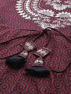 Yufta Women Maroon Geometric Printed Bell Sleeves Mirror Work Cotton Kurta | Grocsy