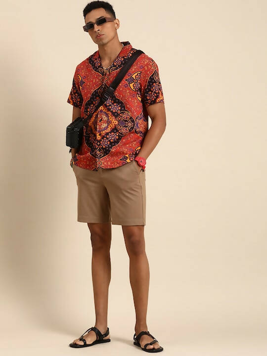 Red Relaxed Floral Opaque Printed Casual Resort Shirt - Mahotsav | Grocsy