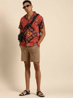 Red Relaxed Floral Opaque Printed Casual Resort Shirt - Mahotsav | Grocsy