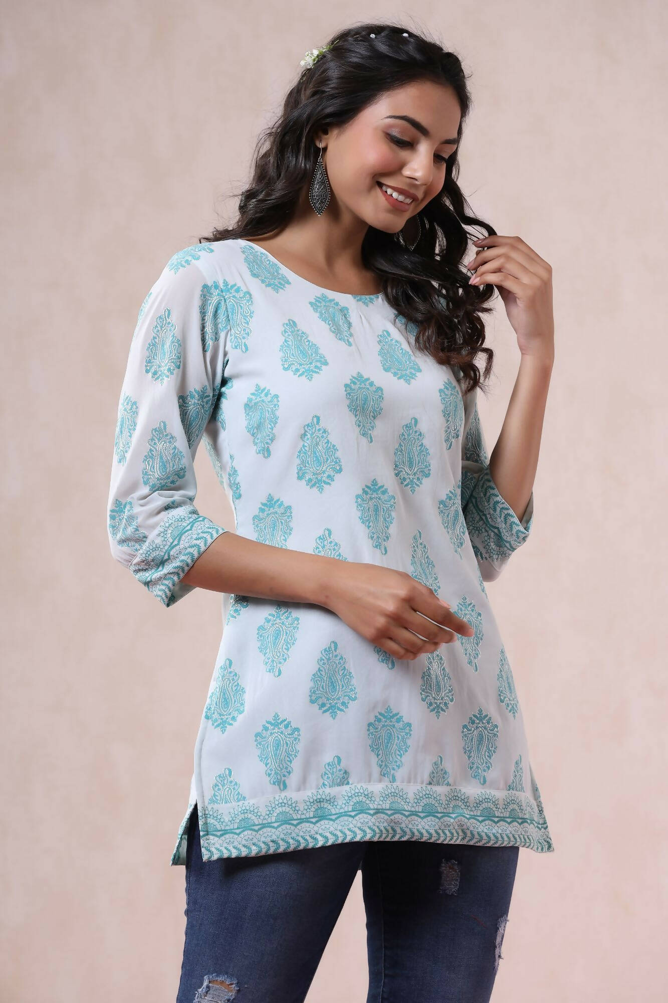 Juniper Women Bluemulti Georgette Printed Straight Tunic | Grocsy