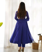 Lehenga Mart Designer Anarkali Suit With Kurta, Pant, Dupatta For Women-Royal Blue | Grocsy