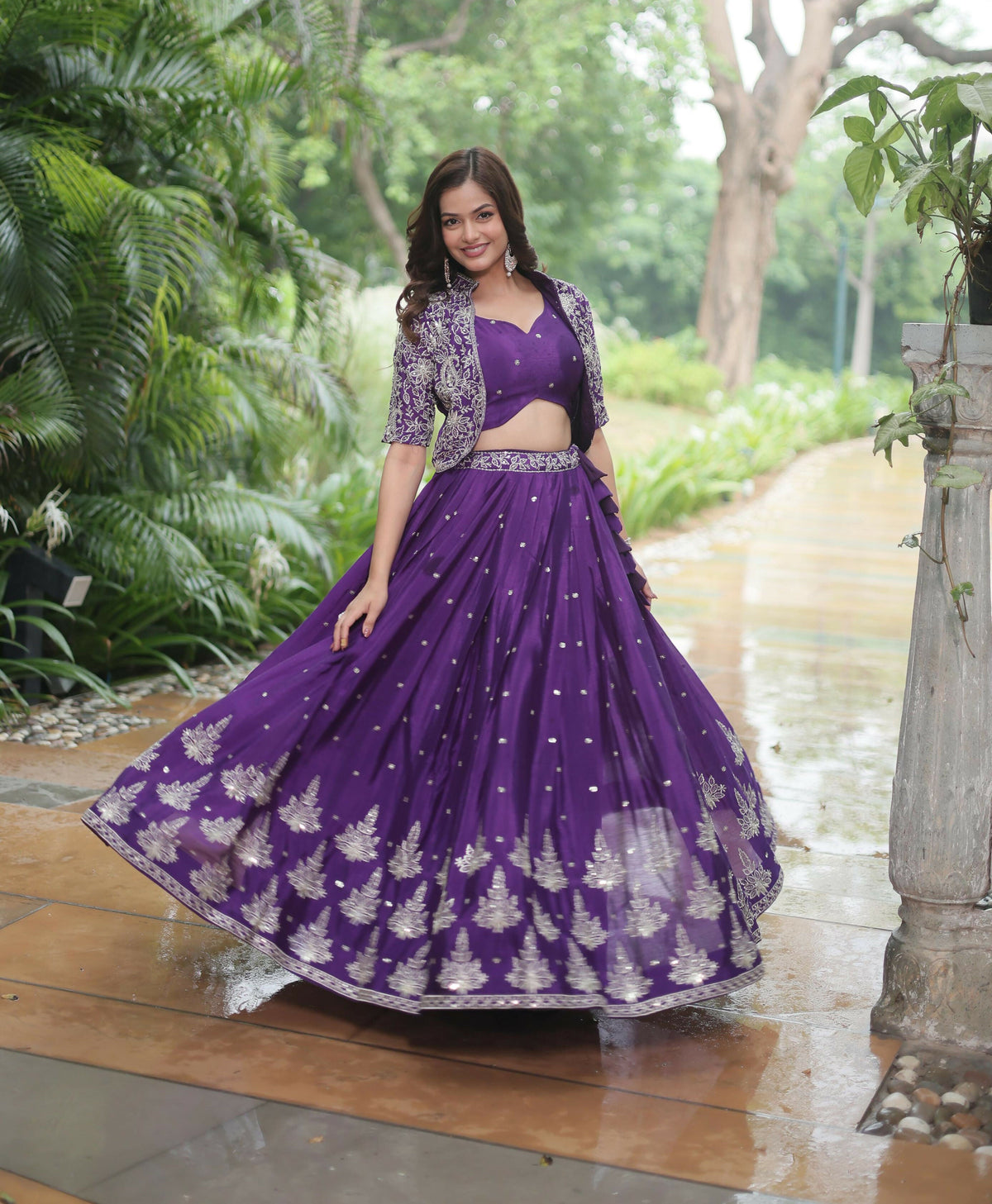Lorenvalley Pure Chinnon With Rich Embroidered Sequins Work Lehenga Choli with Koti | Grocsy