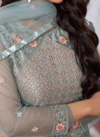 Vegaa Fashion Light Grey Butterfly Net Embroidery Designer Anarkali Suit | Grocsy
