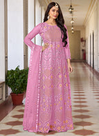 Vegaa Fashion Pink Butterfly Net Embroidery Designer Anarkali Suit | Grocsy