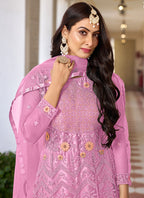 Vegaa Fashion Pink Butterfly Net Embroidery Designer Anarkali Suit | Grocsy