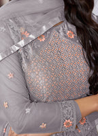 Vegaa Fashion Grey Butterfly Net Embroidery Designer Anarkali Suit | Grocsy