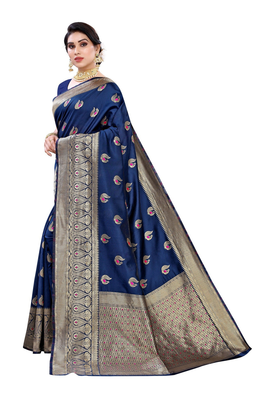 Vamika Blue Weaving Banarasi Jacquard Saree | Grocsy