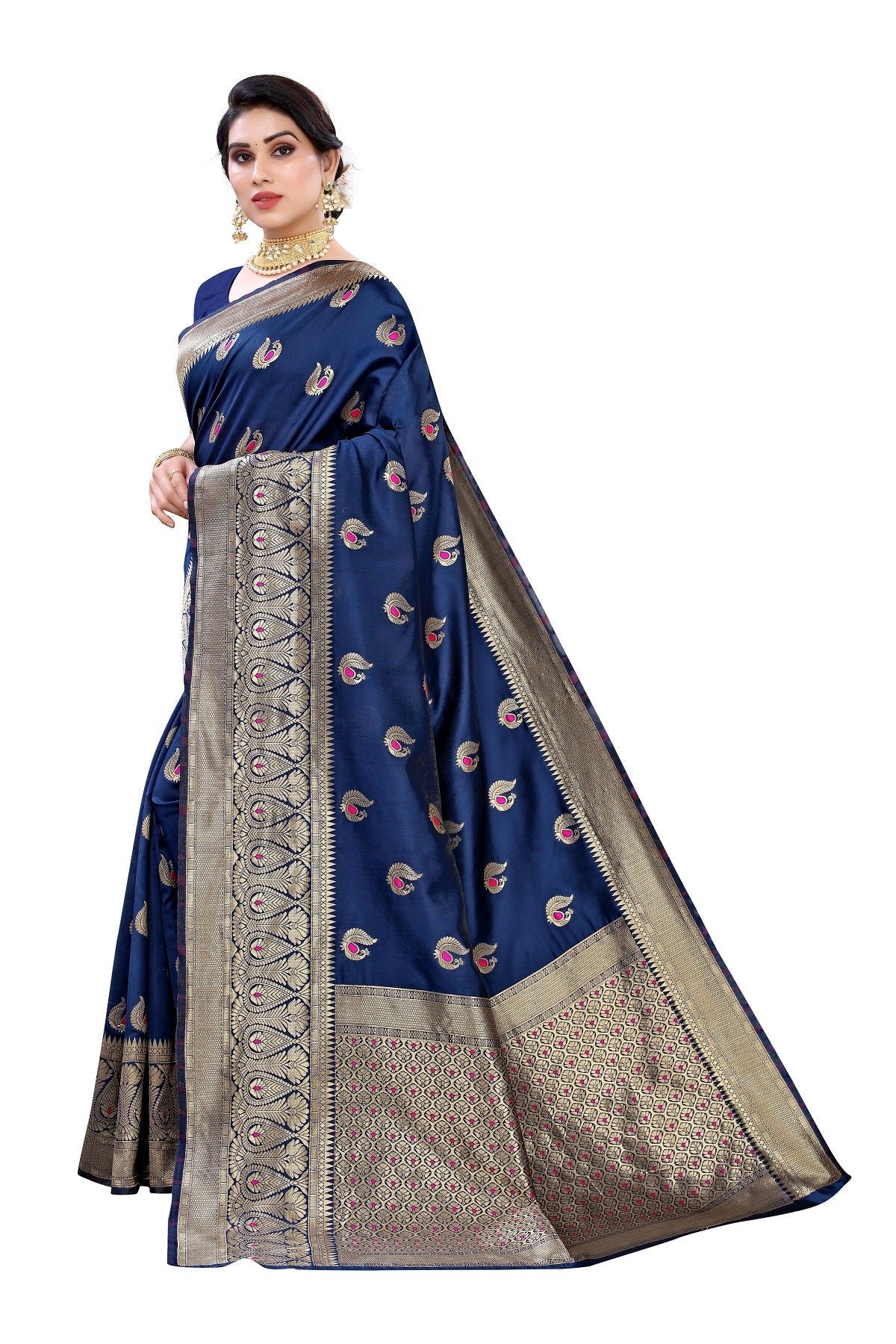 Vamika Blue Weaving Banarasi Jacquard Saree | Grocsy