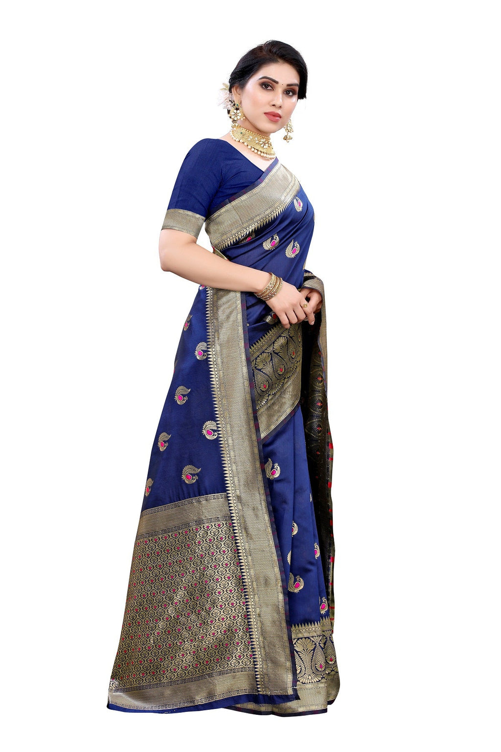 Vamika Blue Weaving Banarasi Jacquard Saree | Grocsy