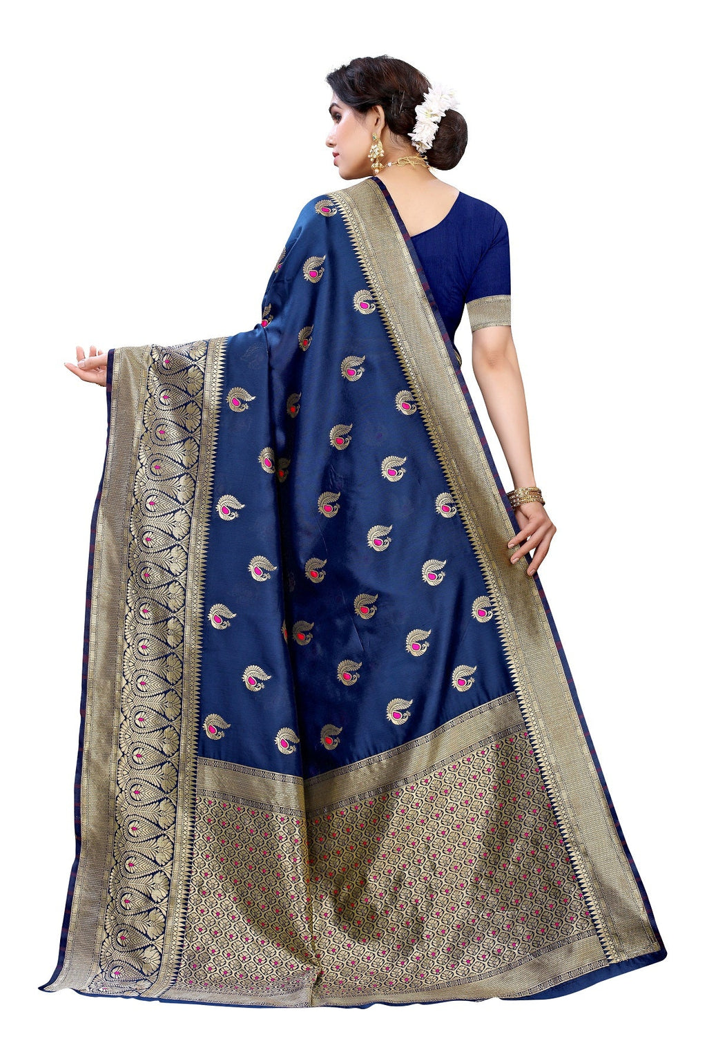 Vamika Blue Weaving Banarasi Jacquard Saree | Grocsy