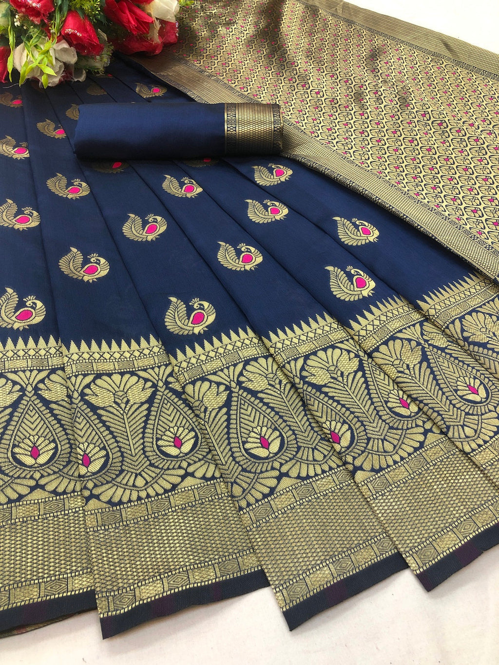 Vamika Blue Weaving Banarasi Jacquard Saree | Grocsy