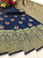 Vamika Blue Weaving Banarasi Jacquard Saree | Grocsy