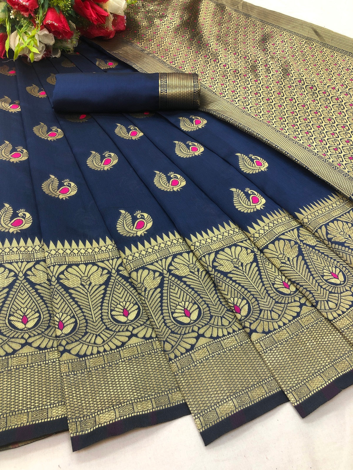 Vamika Blue Weaving Banarasi Jacquard Saree | Grocsy