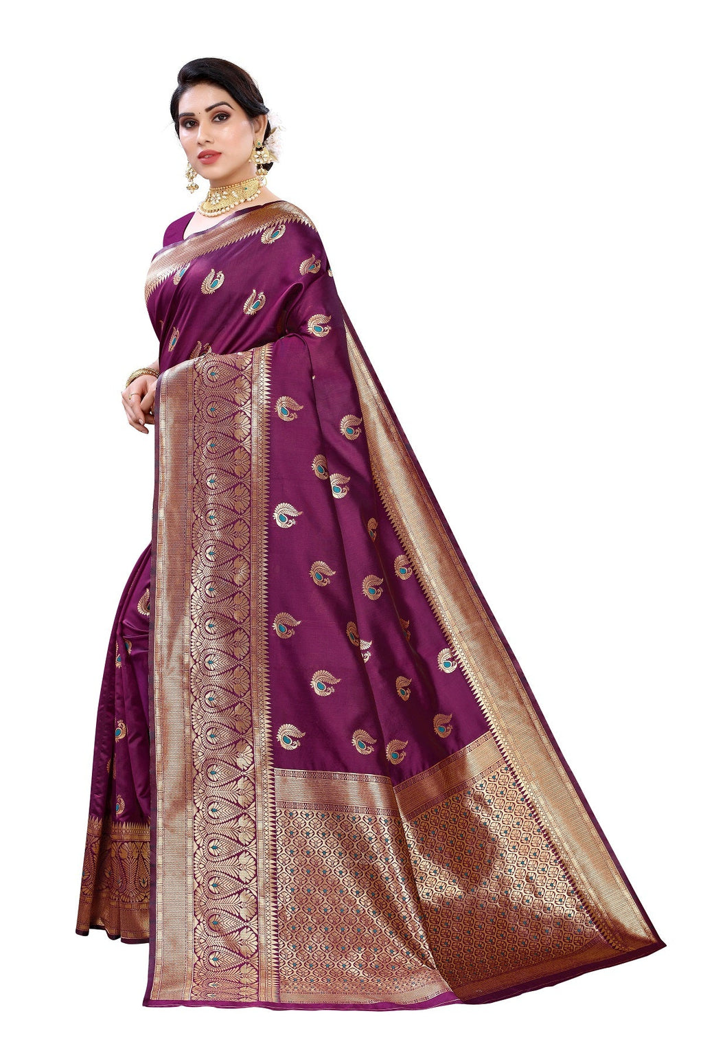 Vamika Purple Weaving Banarasi Jacquard Saree | Grocsy