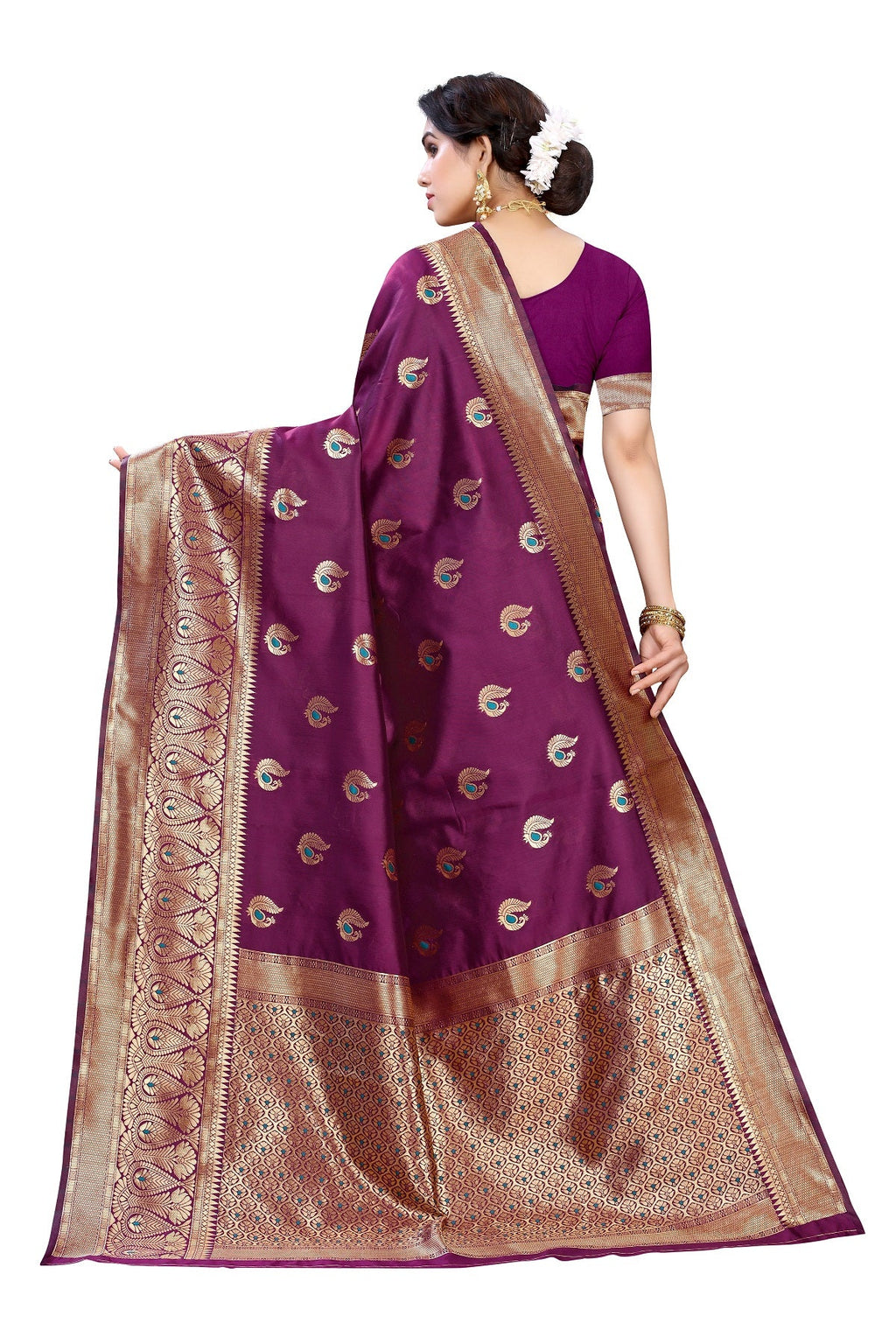 Vamika Purple Weaving Banarasi Jacquard Saree | Grocsy