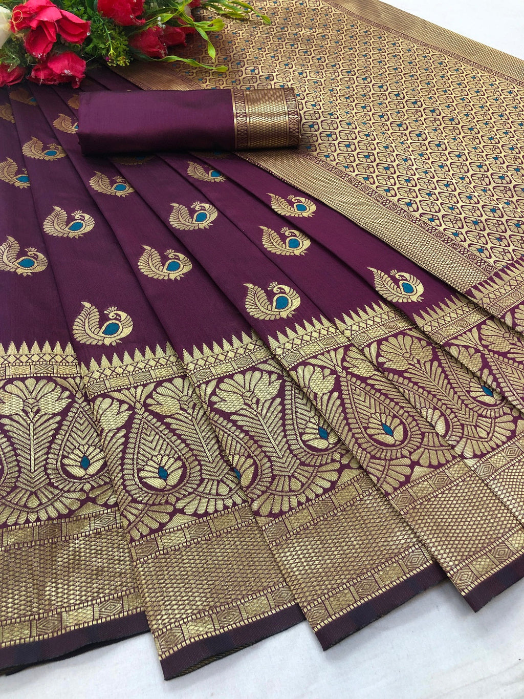 Vamika Purple Weaving Banarasi Jacquard Saree | Grocsy