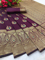 Vamika Purple Weaving Banarasi Jacquard Saree | Grocsy