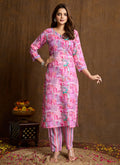 Prazu Fashion Light Pink Printed Cotton Blend Kurta Pant Set | Grocsy