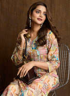 Prazu Fashion Cream Printed Cotton Blend Kurta Pant Set | Grocsy