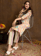 Prazu Fashion Cream Printed Cotton Blend Kurta Pant Set | Grocsy