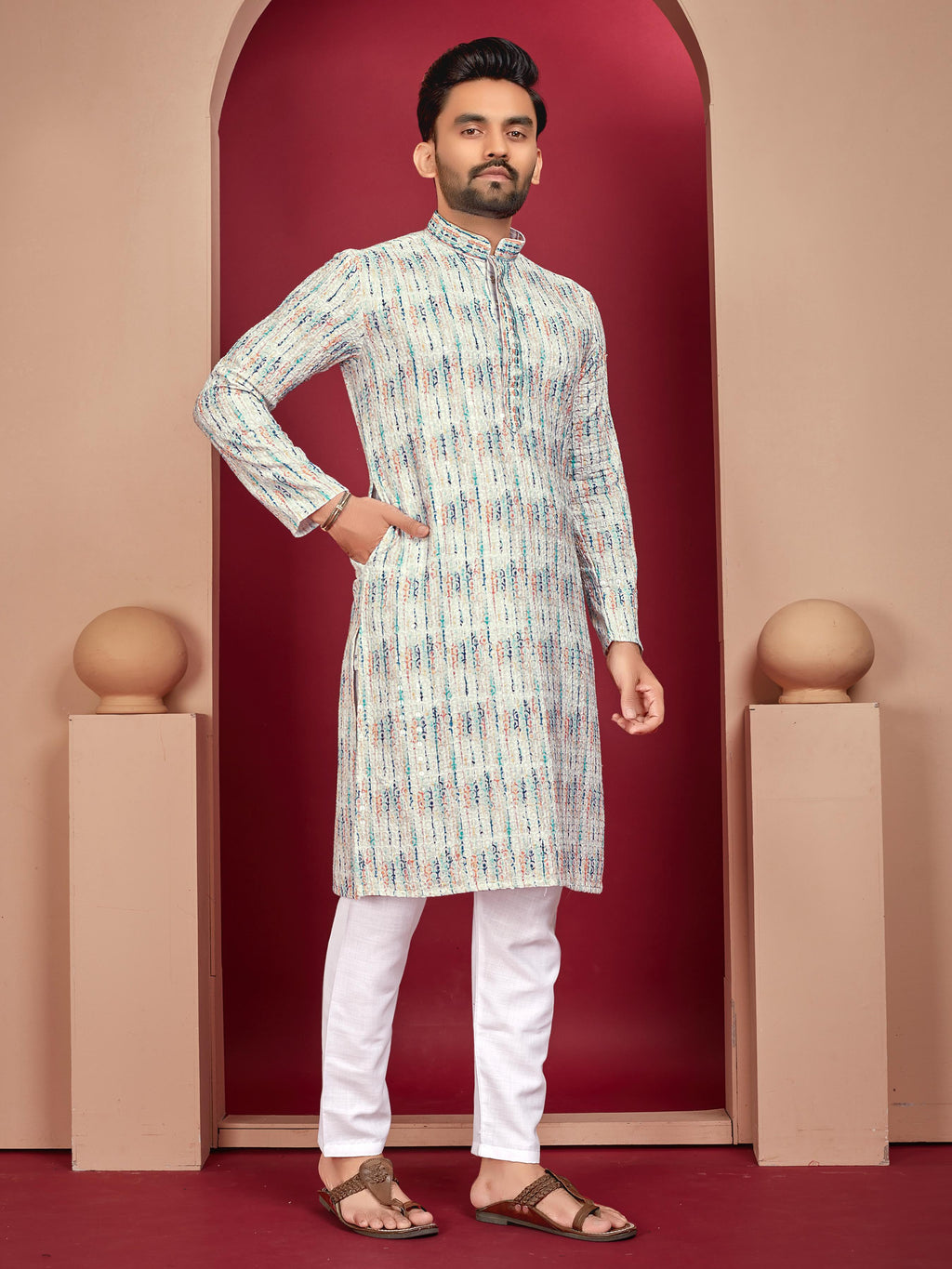 Prazu Fashion Off White Rayon Lucknowi Work Kurta | Grocsy