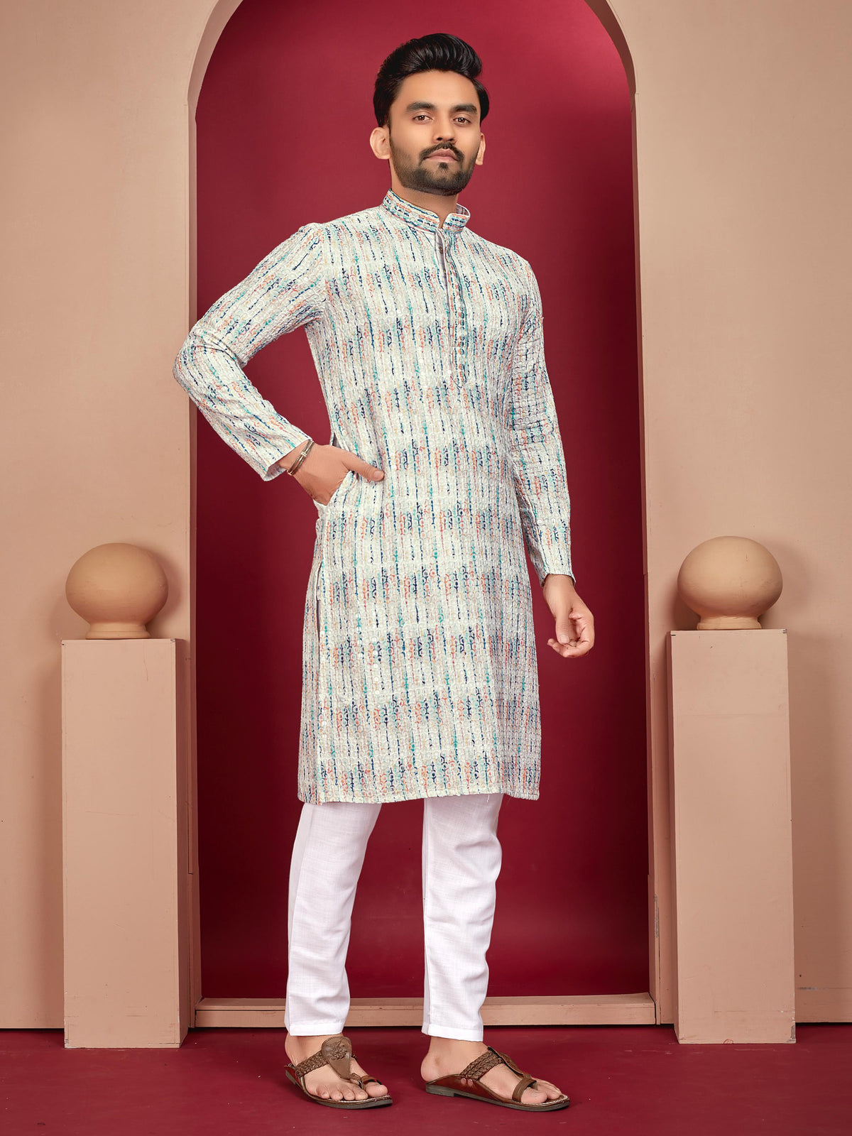 Prazu Fashion Off White Rayon Lucknowi Work Kurta | Grocsy