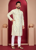 Prazu Fashion Off White Rayon Lucknowi Work Kurta | Grocsy