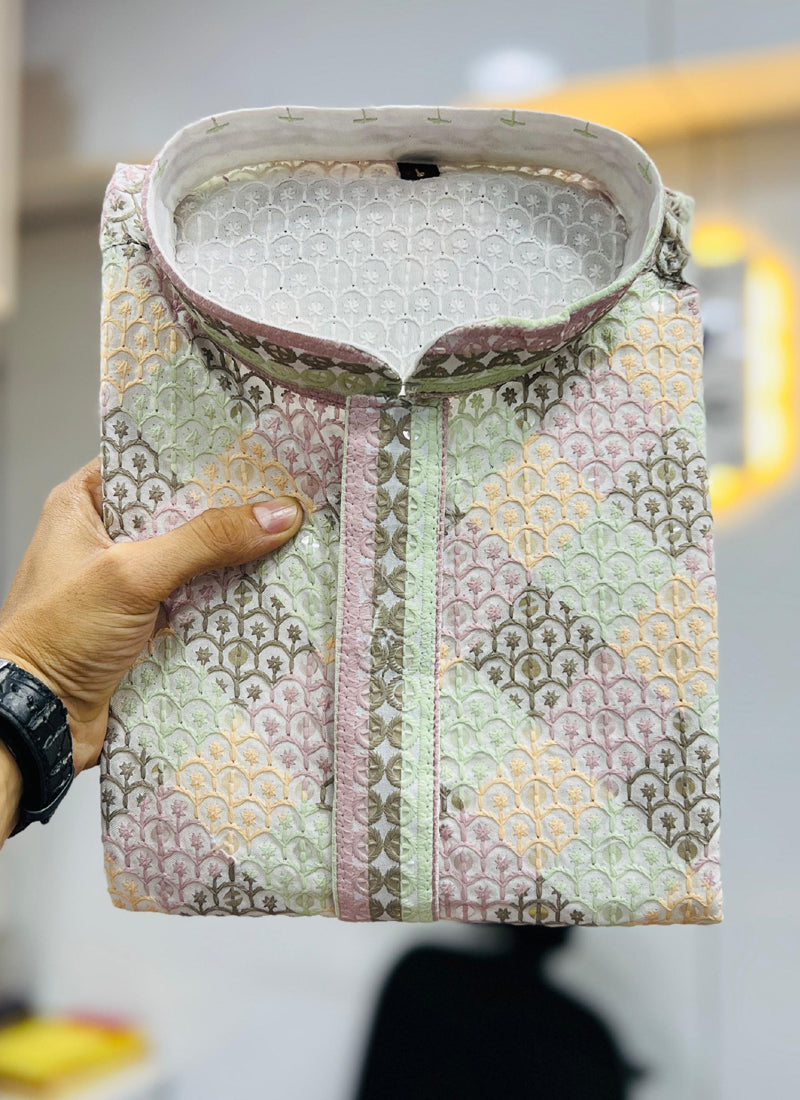 Prazu Fashion Off White Rayon Lucknowi Work Kurta | Grocsy