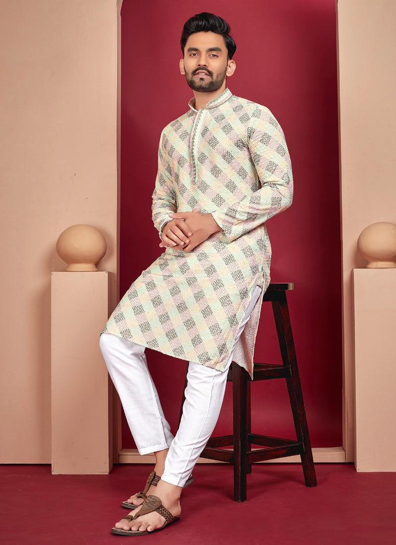 Prazu Fashion Off White Rayon Lucknowi Work Kurta | Grocsy