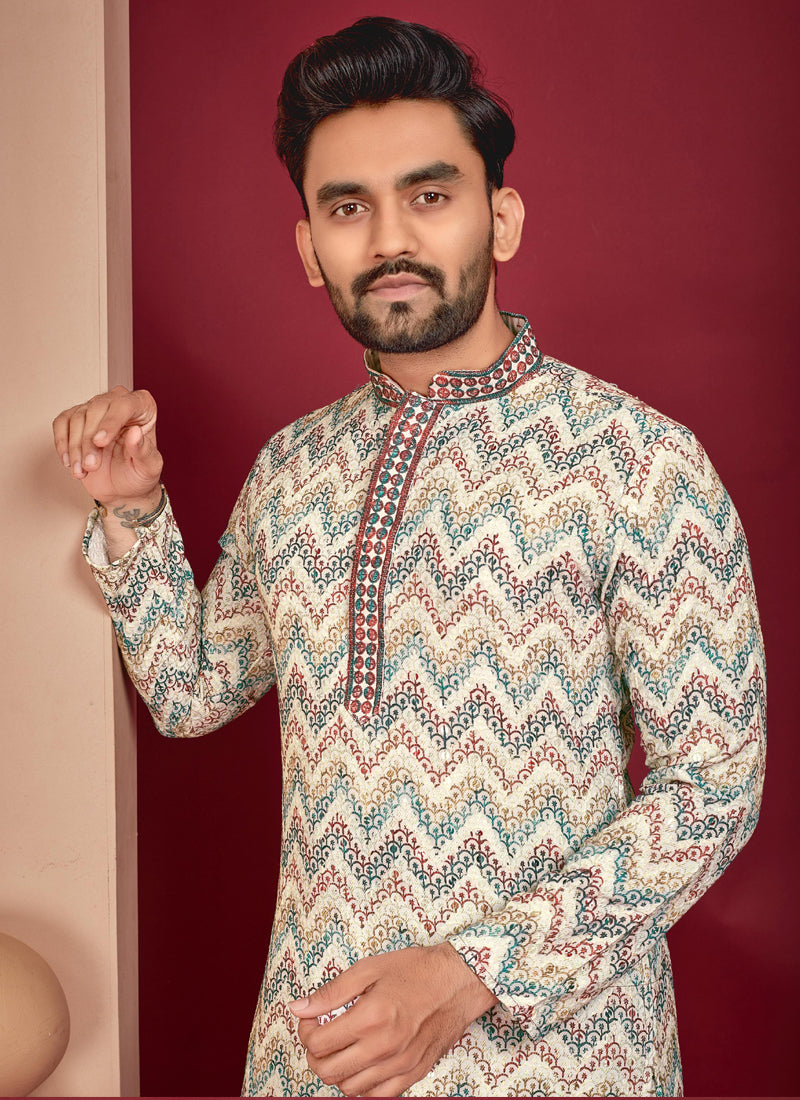 Prazu Fashion Off White Rayon Lucknowi Work Kurta | Grocsy