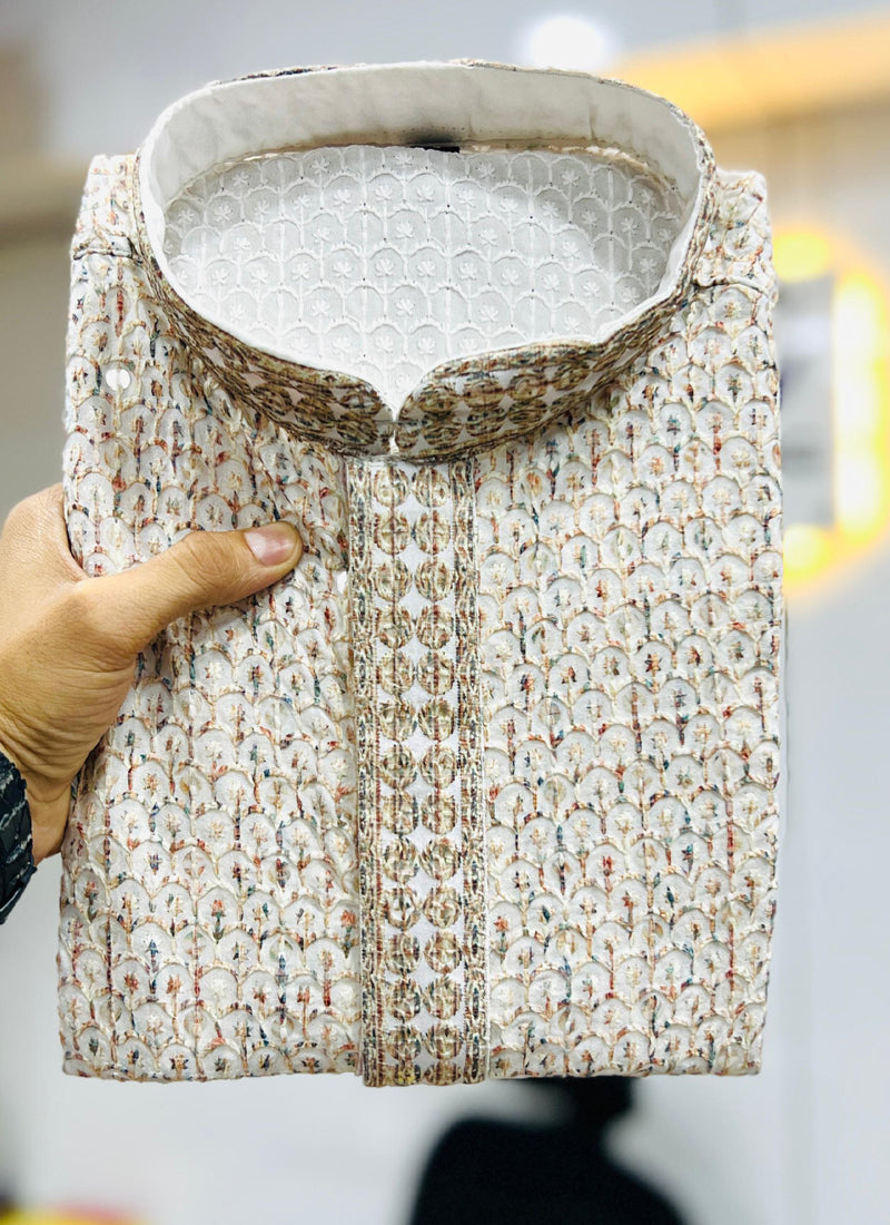 Prazu Fashion Off White Rayon Lucknowi Work Kurta | Grocsy