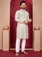 Prazu Fashion Off White Rayon Lucknowi Work Kurta | Grocsy