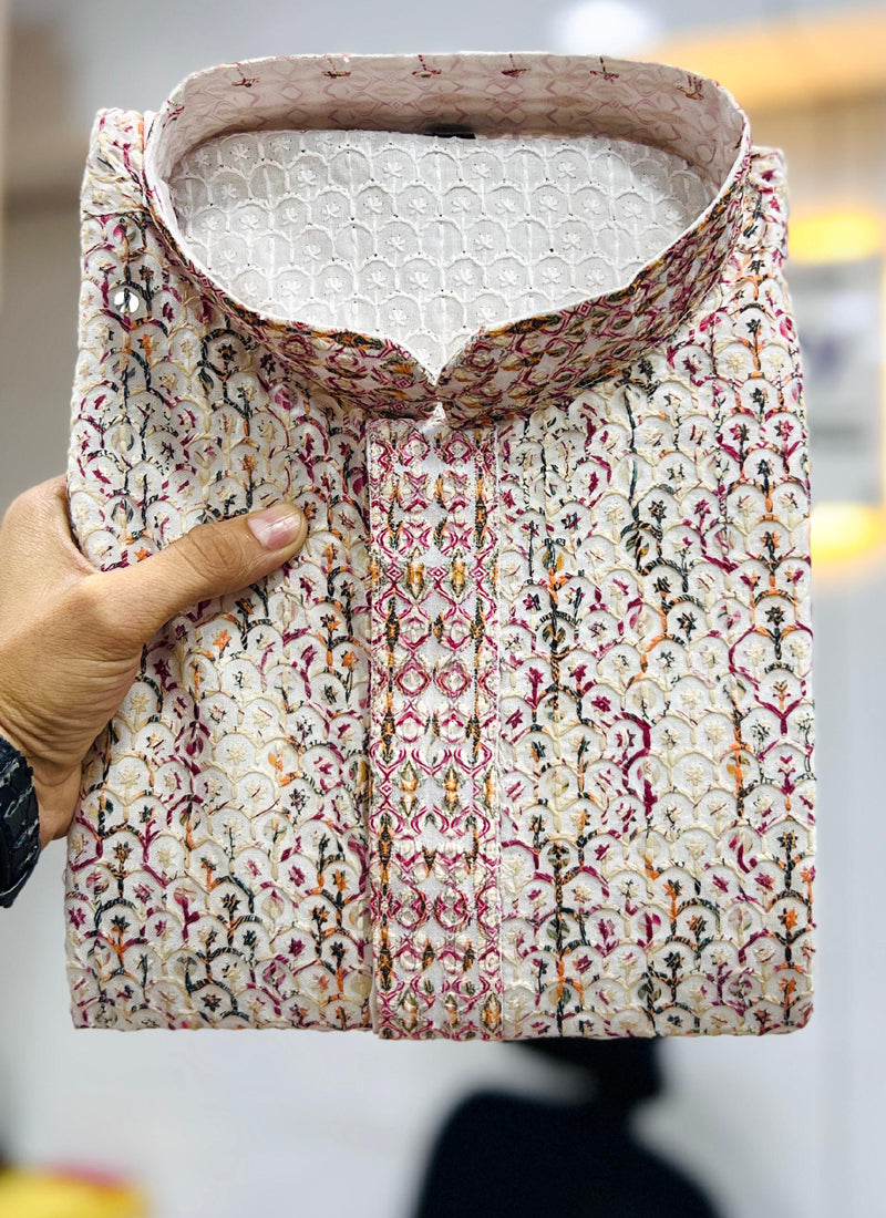 Prazu Fashion Off White Rayon Lucknowi Work Kurta | Grocsy