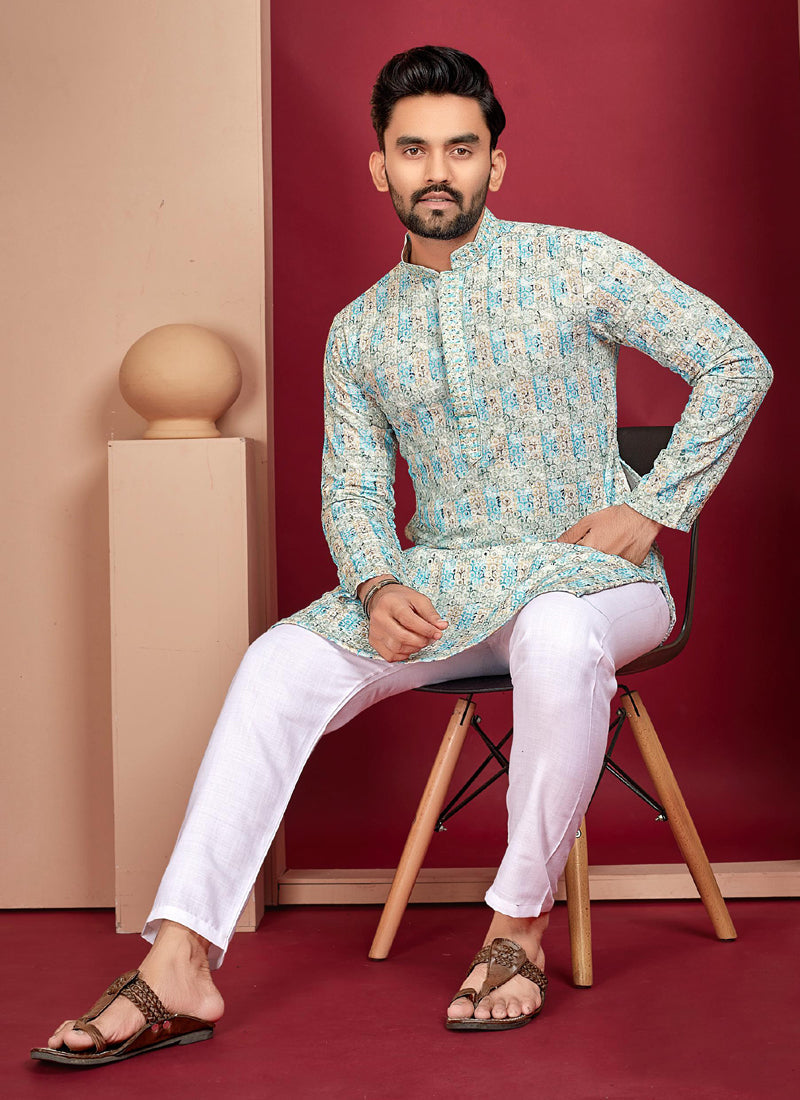 Prazu Fashion Off White Rayon Lucknowi Work Kurta | Grocsy