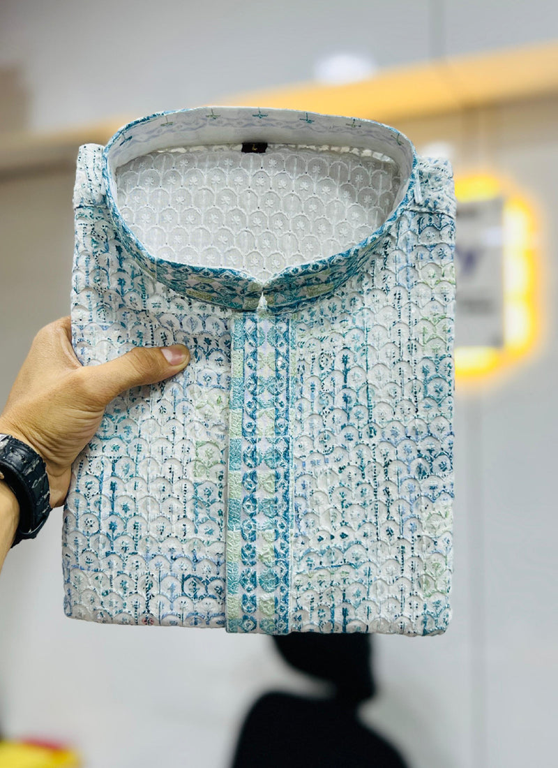 Prazu Fashion Off White Rayon Lucknowi Work Kurta | Grocsy