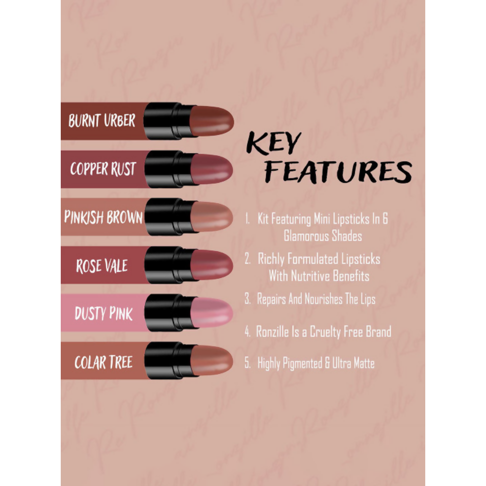 Ronzille Too Glam To Give A Damn Bullet Lipstick Set Of 6 - Nude Edition | Grocsy